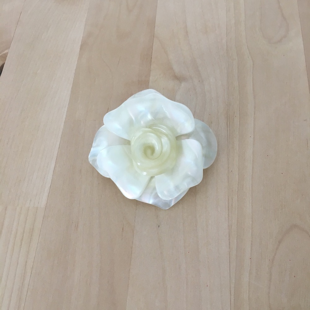 Cream white pearl brooch pin floral rose magnolia